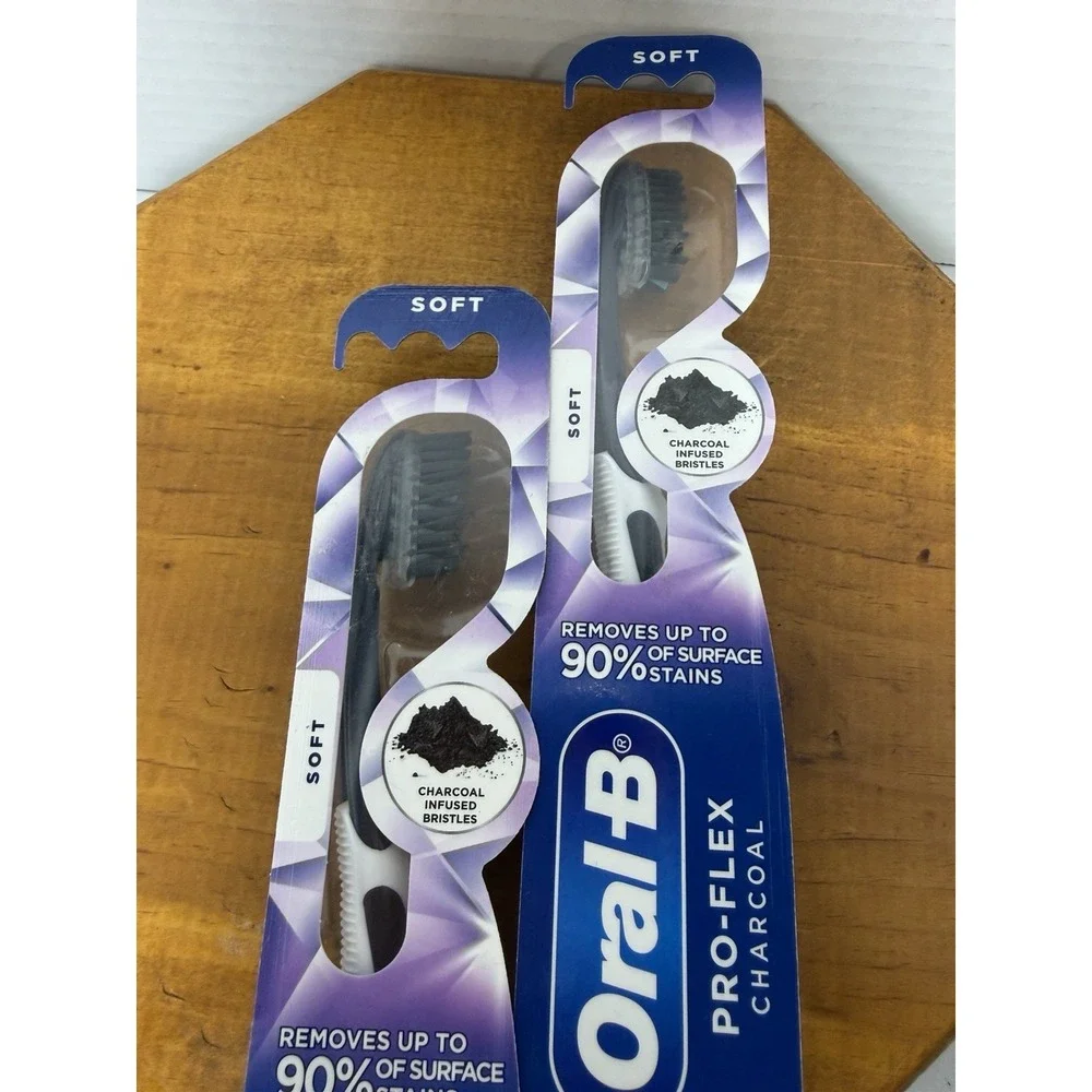 Oral-B Pro-Flex Charcoal Soft Toothbrush Lot of 2 Charcoal Infused Bristles